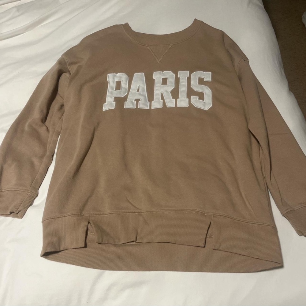Target Tan and White Sweatshirt with Bold Paris Print